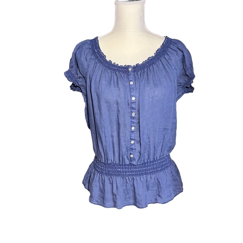 NINE WEST (EUC) 100% Linen Peplum Top Size Large - Picture 7 of 8